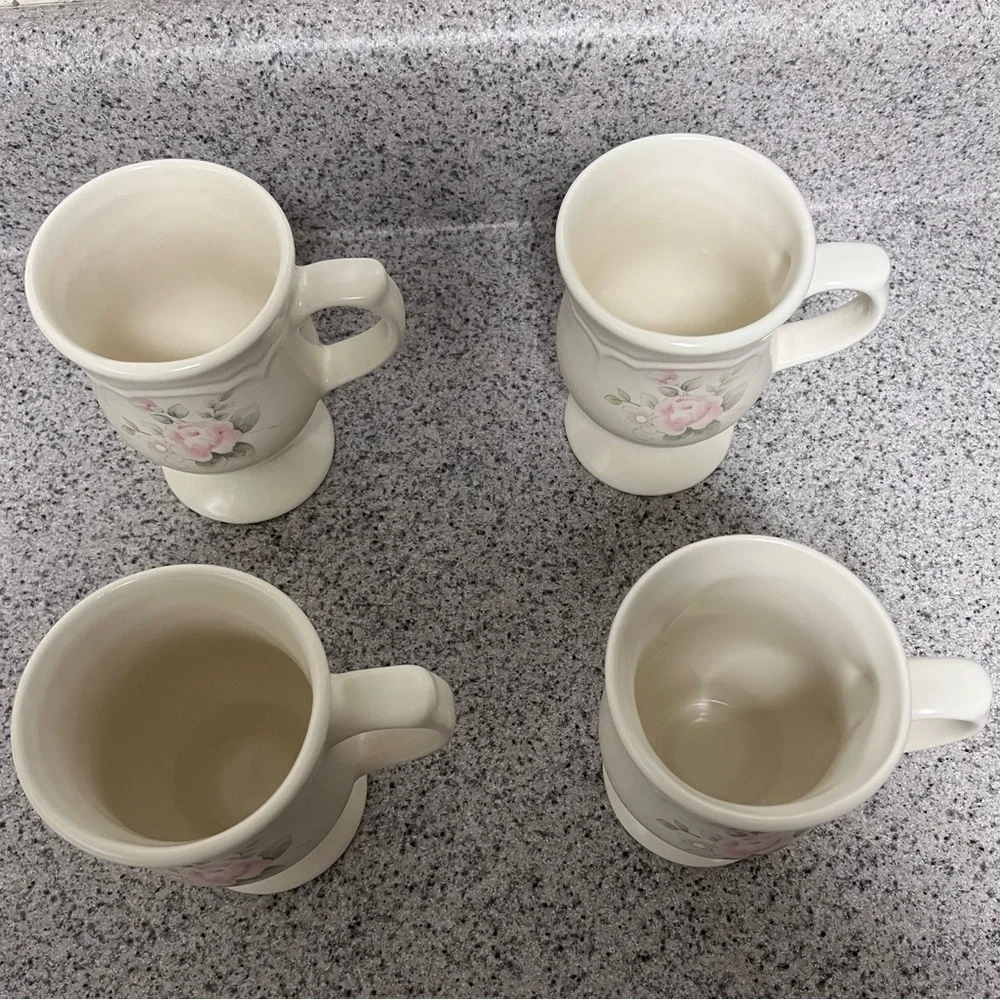 Pfaltzgraff Pedestal Mugs Tea Rose Pattern Set of 4 - Picture 5 of 9